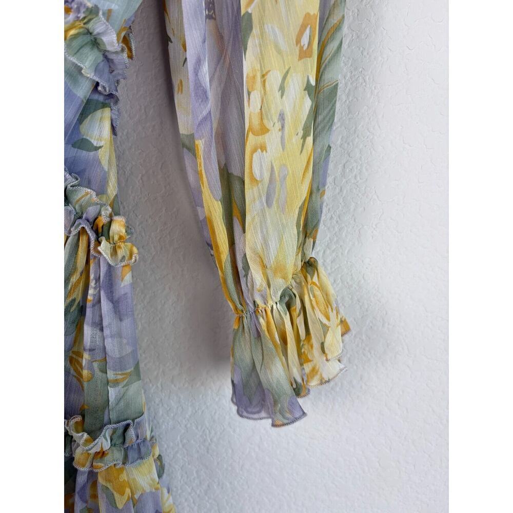 Saints + Secrets Yellow Purple Pastel Floral Ruffle Mini Dress Fairycore Sz S - Picture 5 of 14